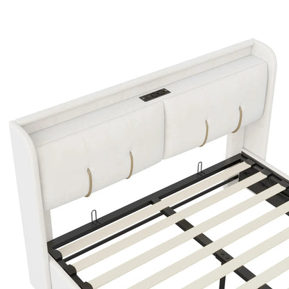 Lazy space Samt gepolsterter Bett rahmen mit RGB-Licht, USB-Anschluss Kopfteil, hydraulische Aufbewahrung sbett box, Doppelbett 140/x cm