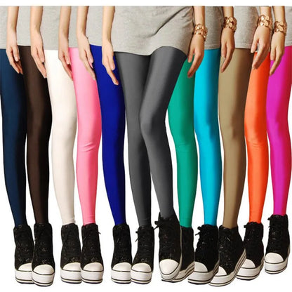 New Spring Solid Candy Neon Leggings for Women High Stretched Female Legging Pants Girl Clothing Leggins Plug Size.