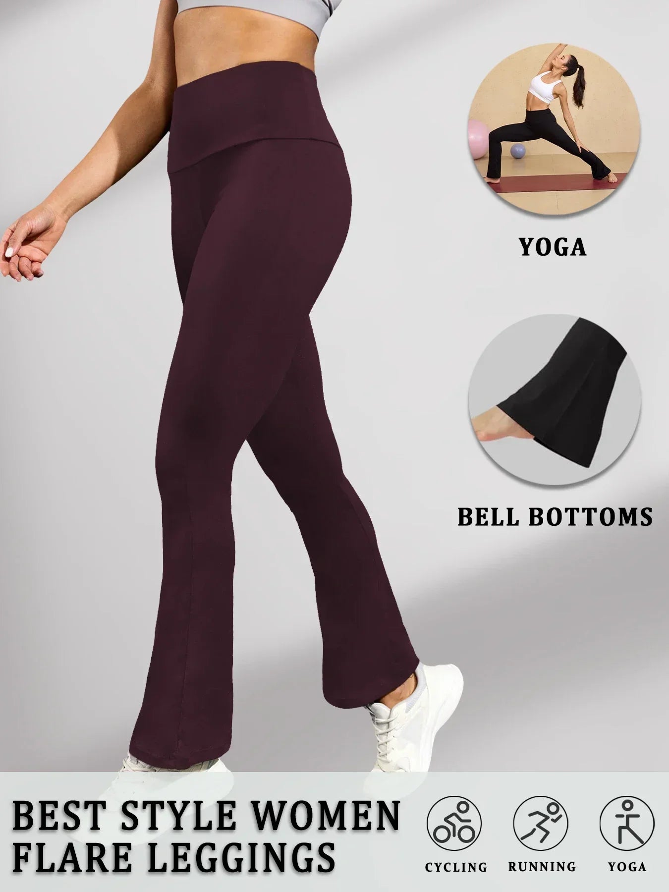 Women's Super Soft Flare Pants High Waisted Tummy Control Workout Yoga Leggings Bell Bottoms.