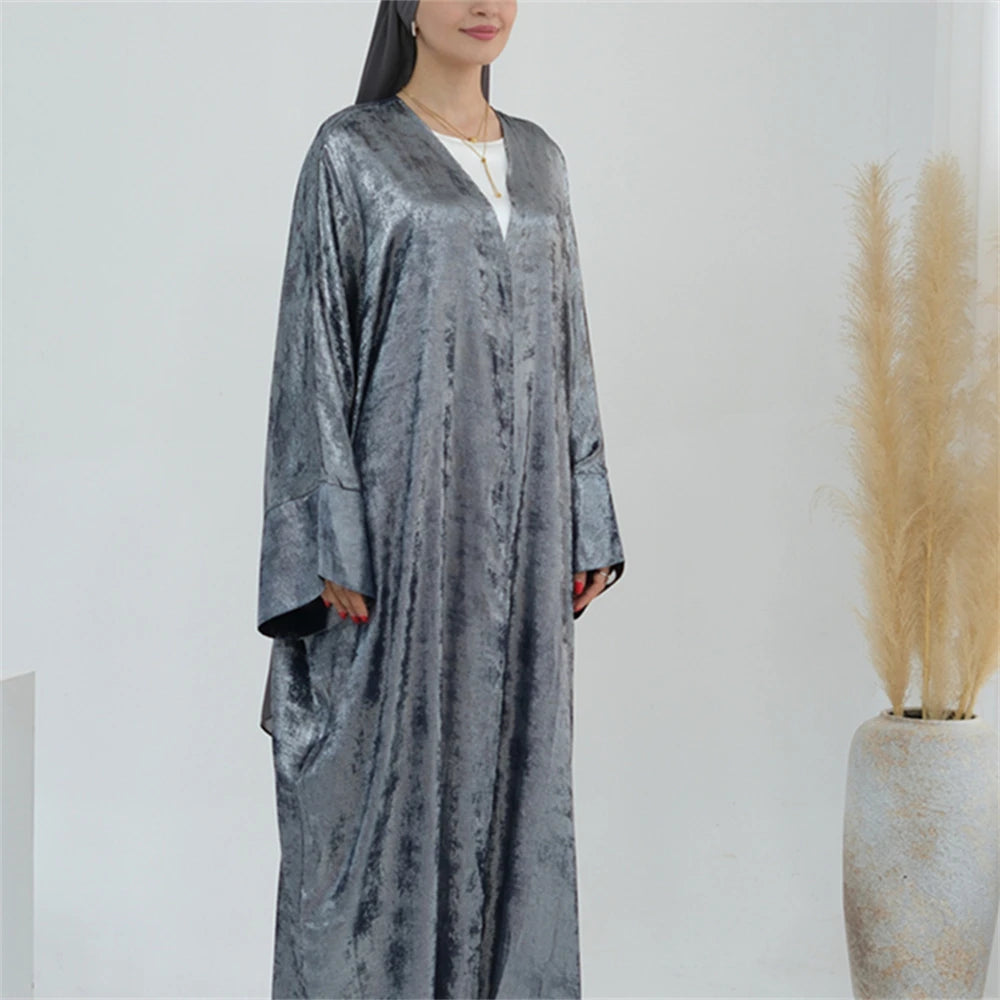Ramadan Shiny Satin Open Kimono Abaya Dubai Luxury 2025 Muslim Kaftan Dress Abayas For Women Islam Clothing Robe Femme Musulmane