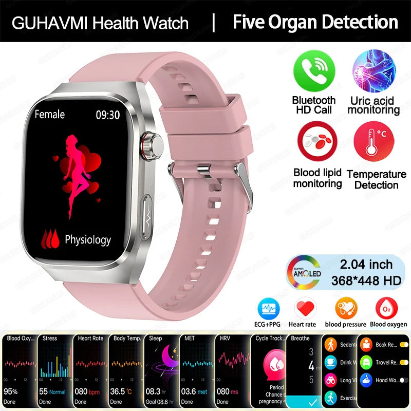 2025 New AI Intelligent Diagnosis ECG+PPG Smartwatch Health Protection Blood Lipids Uric Acid Heart Rate BT Call Smart Watch Men