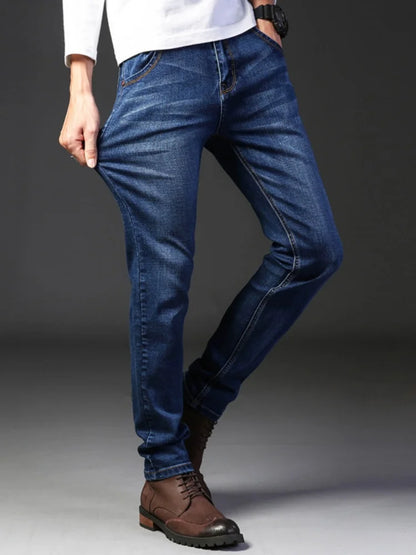 2025 Spring Autumn New Men's Jeans Casual Straight Stretch Fashion Classic Blue Black Work Denim Trousers Male Brand Clothing.