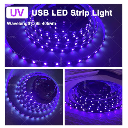 USB UV LED Strip Light Glow in Dark Led Blacklight 385-400nm Ultraviolet UV Lamp For Halloween Fluorescence Party Neon Posters.