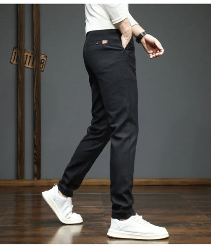 Autumn Winter New Men's Casual Pants Korean Fashion Stretch Straight Slim Fit Trousers High Quality Sweatpants Solid Color Male.