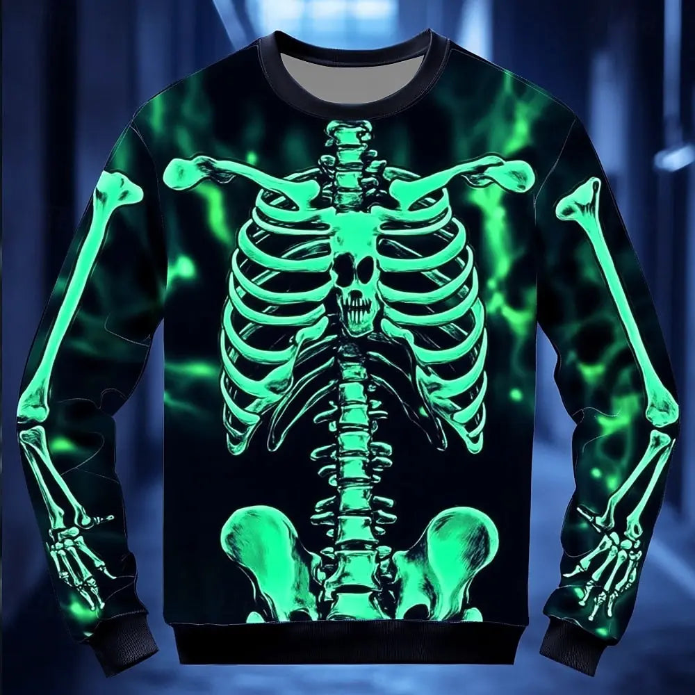 2025 Fall Winter  Skeleton Graphics Design Men's Casual Hoodies Sweatshirts Crew Neck Pullover Long Sleeve Trendy Streetwear.