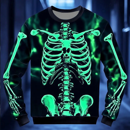 2025 Fall Winter  Skeleton Graphics Design Men's Casual Hoodies Sweatshirts Crew Neck Pullover Long Sleeve Trendy Streetwear.