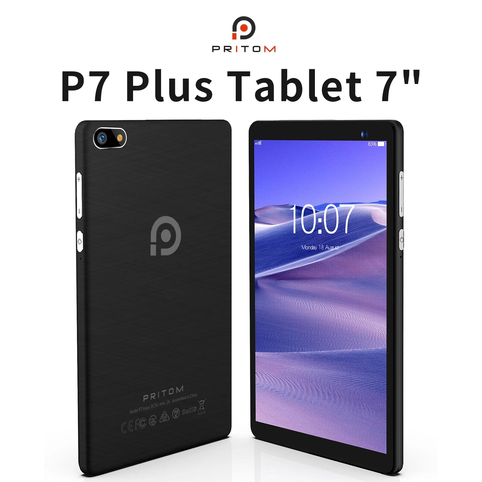 PRITOM 7 Inch Tablet PC 32 GB Android 11 with Quad Core Processor HD IPS Display Dual Camera WiFi with PU Protective Case.