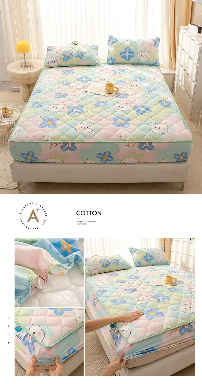 Waterproof Mattress Cover Cartoon Style Bed Covers Quilted Fitted Sheet постельное белье Thickened Bedspread(No Pillowcase)