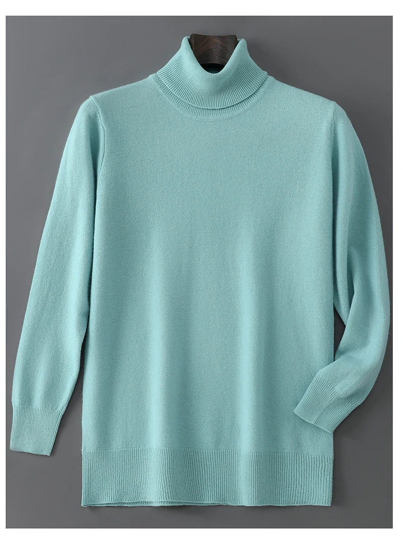 2025 Autumn/Winter High Collar Men's 100% Pure Wool Stylish Youth Loose Knitted Outerwear Flip Collar Casual Base Men's Sweaters.