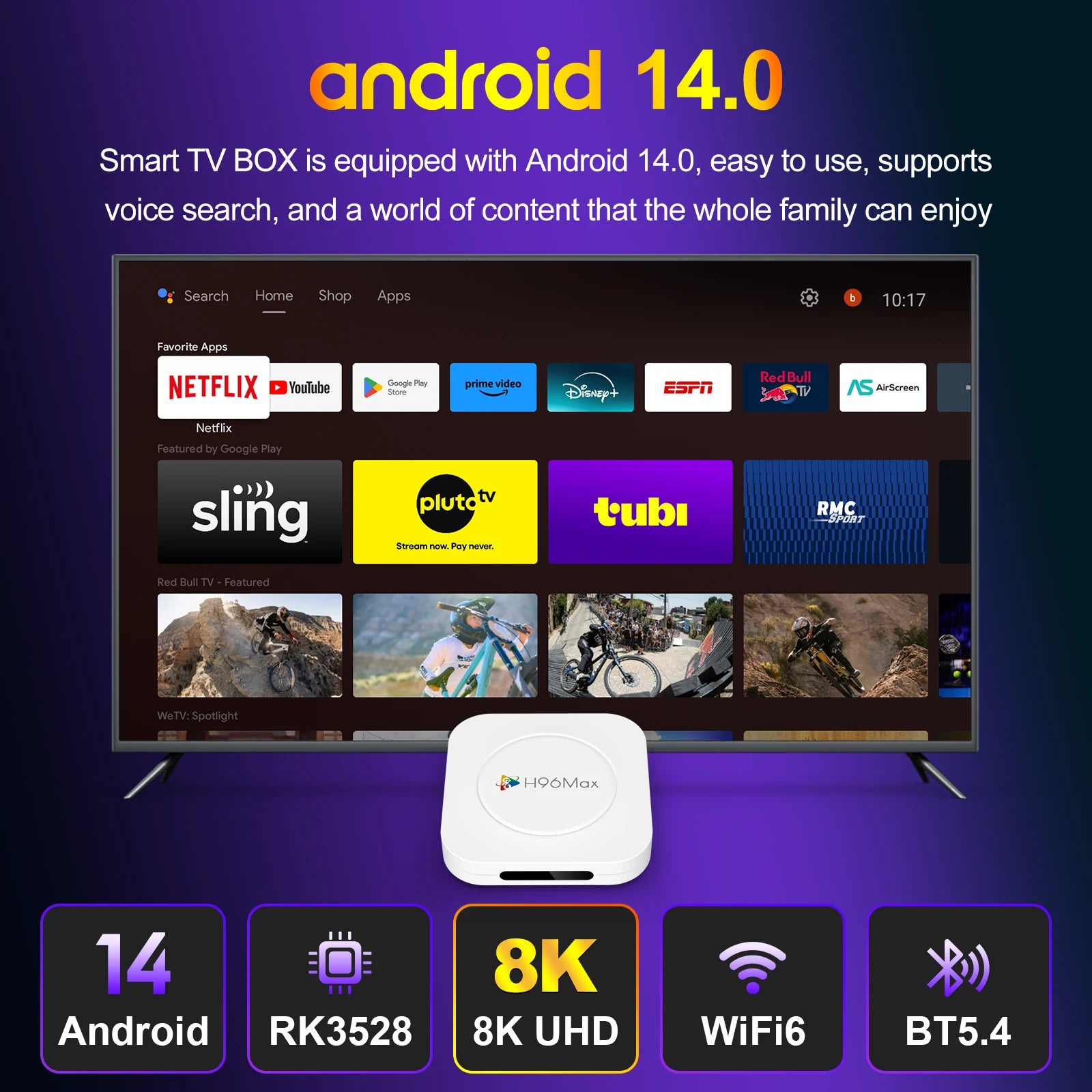 Smart TV Box H96 MAX M1 PLUS Android 14 TV Box 4GB 128GB Wifi6 4K 8K Video Set Top Box Voice Assistant Media Player TV Box.
