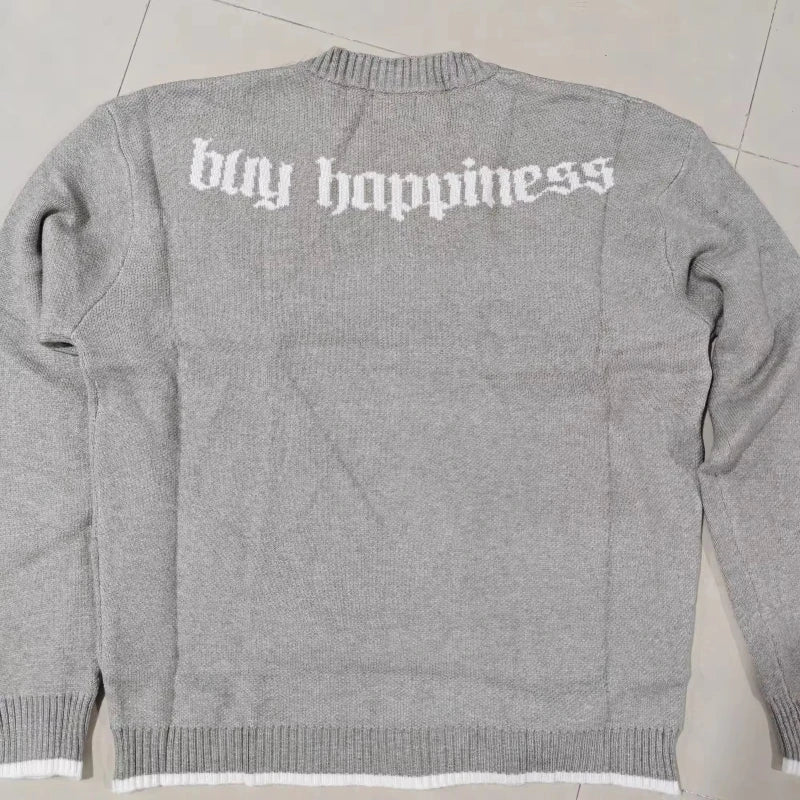 European American autumn and winter round neck gray knitted sweater popular pattern Y2K pullover warm men and women's clothes.