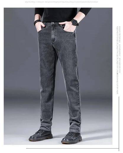 Loose Casual Jeans for Men Mid-aged Thick Winter Long Pants Business Style Straight Leg Spring Autumn Korean Version