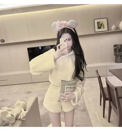 Stylish Pajama Sets for Women Kawaii Girls Autumn Winter Clothing Japan Style Long Sleeve Shorts Young Students Home Casual Soft
