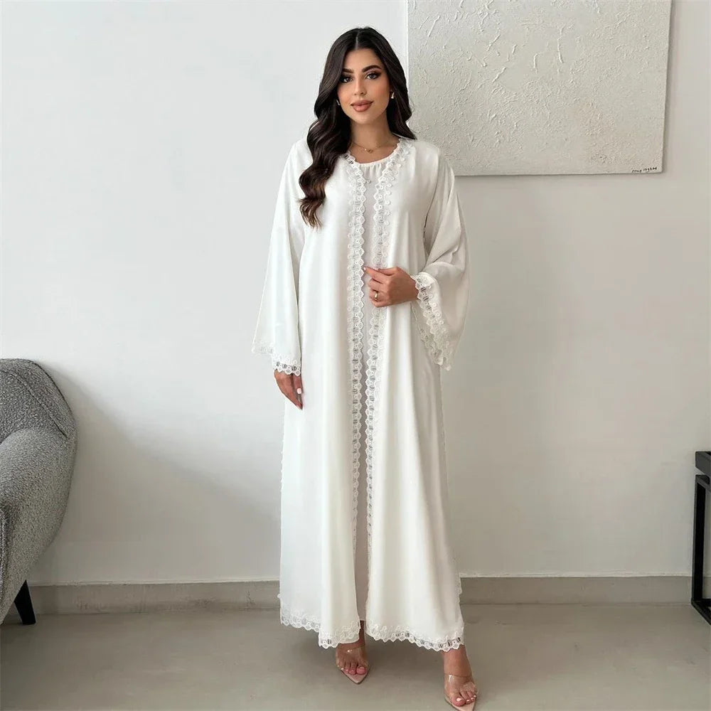 Weißer offener Kimono Abaya Dubai Luxus 2025, muslimische Spitzenabayas für Frauen, Kaftan-Kleid, Kebaya, islamische Kleidung, Robe Femme, Musulmane.
