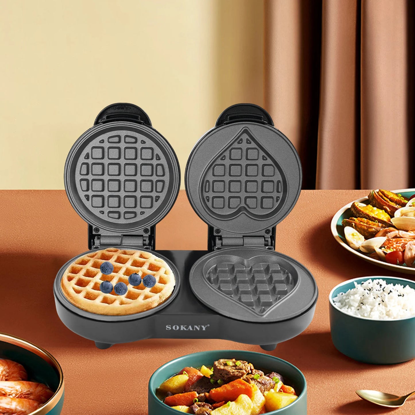 2-Slices Home Electric Waffle Maker| Non-stick Multi-function Breakfast Waffles Machine|Cooking Kitchen Appliances.
