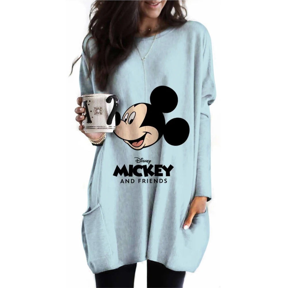Frauen Frühling und Herbst Neue S-3XL Große T-shirt Einfarbig Lange Hülse Lose Disney der Mickey Maus Casual Harajuku Taille t-sh.