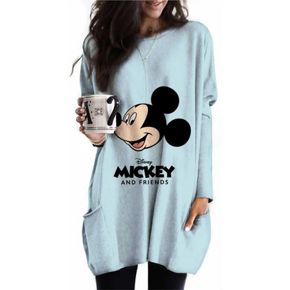 Frauen Frühling und Herbst Neue S-3XL Große T-shirt Einfarbig Lange Hülse Lose Disney der Mickey Maus Casual Harajuku Taille t-sh.