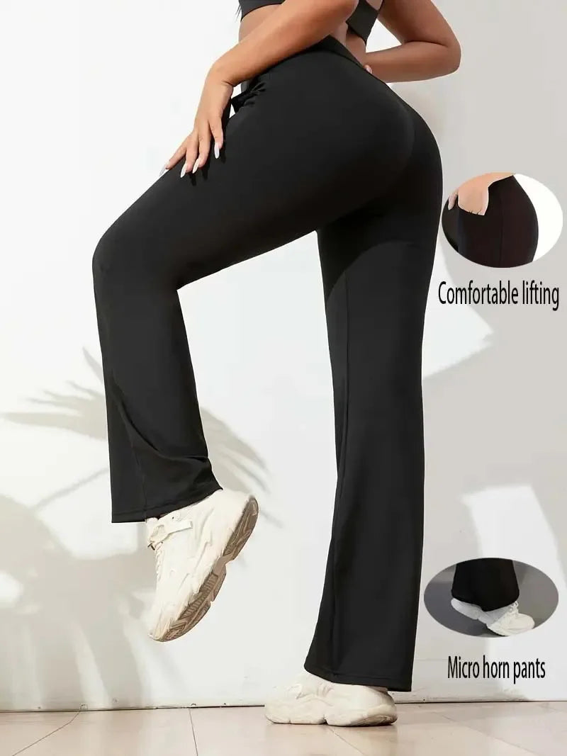 Hohe Taille Haifischform Bell-Bottom-Hose Damen Casual Micro Flared Hose Elastische Basisschicht Lange schwarze Leggings.
