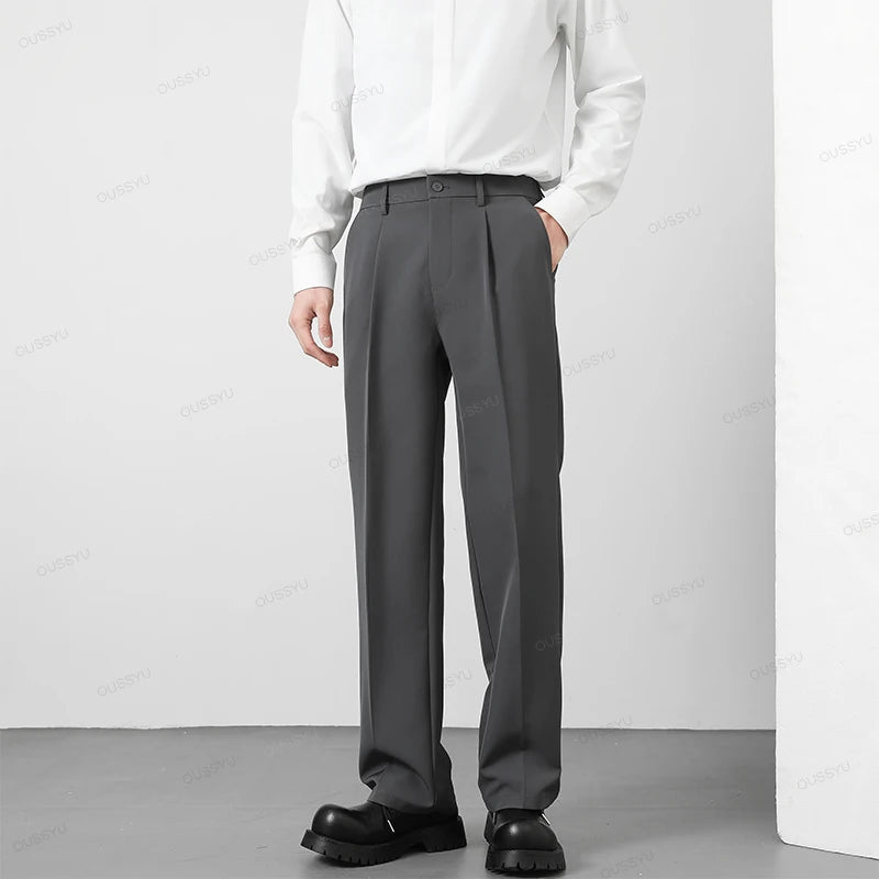 OUSSYU Brand Autumn Casual Pants Men Business Elastic Waist Korean Style Black Brown Grey Khaki Trousers Male Plus Size S-4XL.