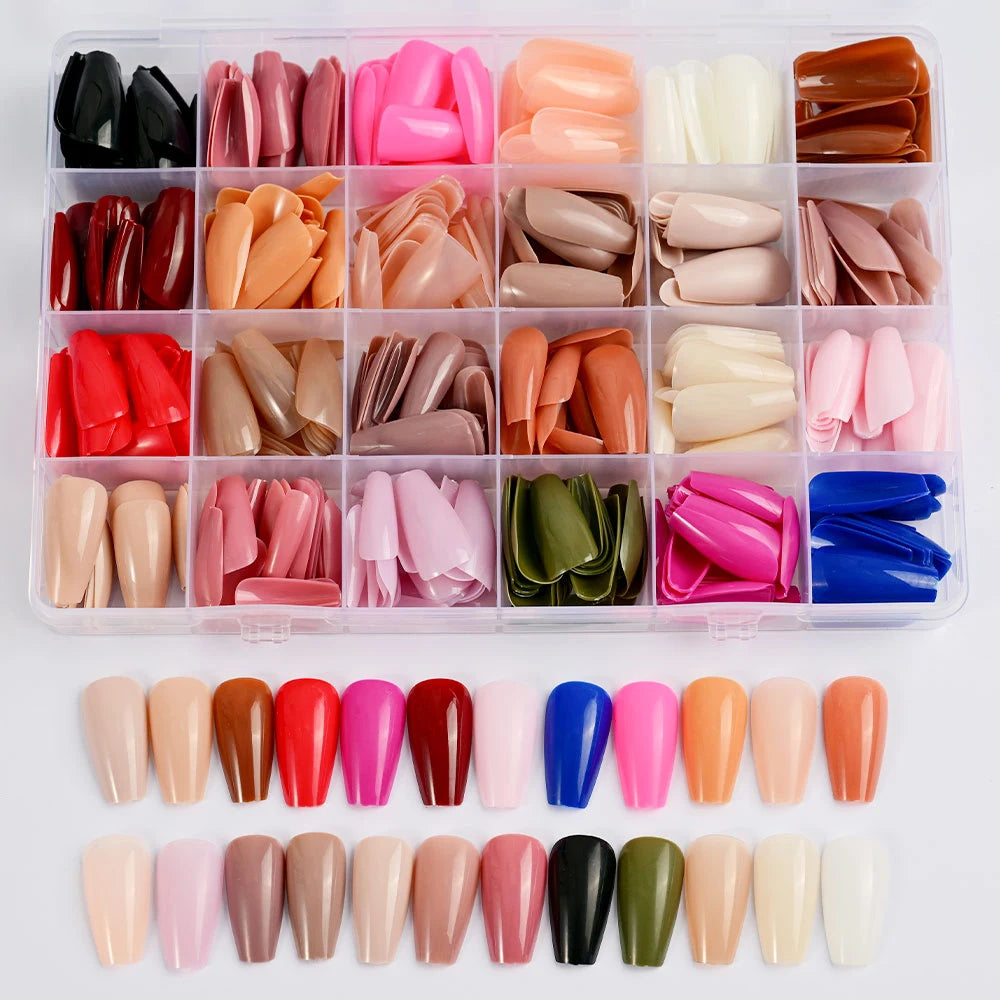 576Pcs/box Medium-Long Coffin Press On Nails Matte Full Cover Ballet False Nails Wearable Acrylic Fake Nails Extension For Women.