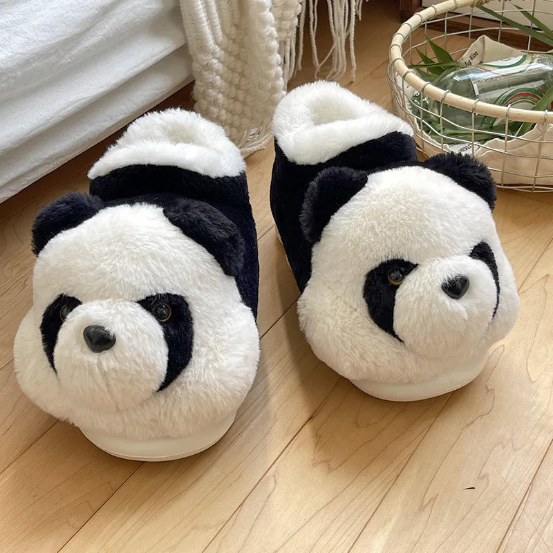 New Women Indoor Fluffy Slippers Cute Cartoon Panda Winter Warm Shoes For Couples Soft Plush Light Weight Women Men Home Slipper.