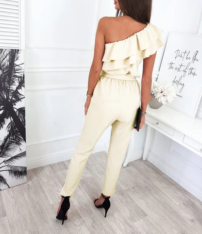 Summer Sexy Strapless Sleeveless Women's Party Jumpsuit Fashion Peplum Slim Fit Lace Up Elegant Female Office Jumpsuit Bottoms.