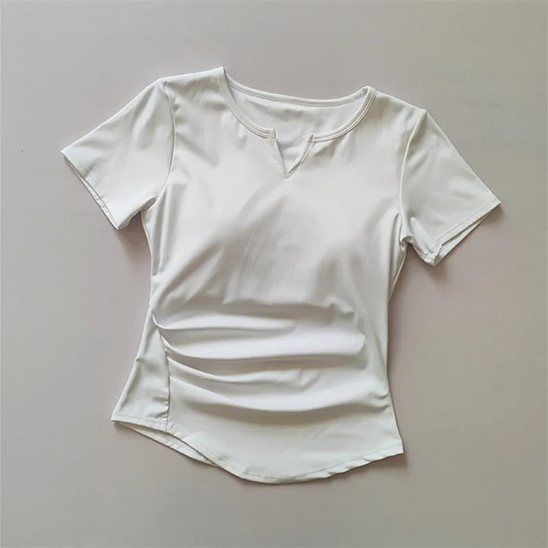 Women's  Sports Shirts Yoga Short-sleeved T-shirt Padded Tight Training T-Shirt Breathable Quick-dry Running T-Shirt Fitness Top.