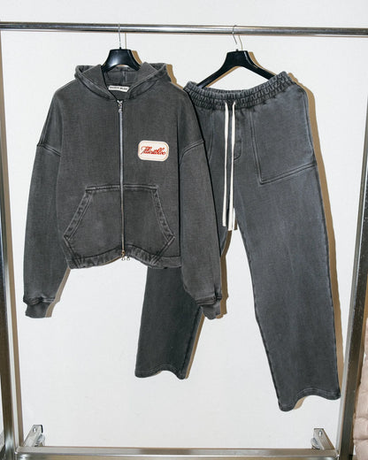 Casual Fashion American Solid Color Cotton Oversized Sweatshirt Men Two Piece Harajuku Joker Slacks Jogging Pants Tracksuits.