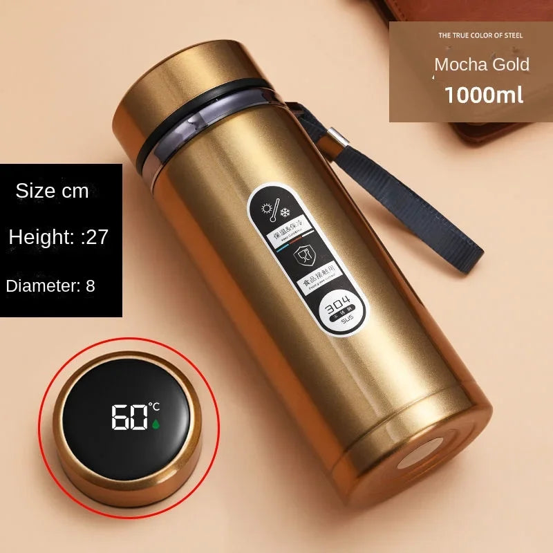 800ML-1L Stainless Steel Thermos Bottle 304 Tea Bottle Car Vacuum Bottle with LED Temperature Display Portable Drinking Cup