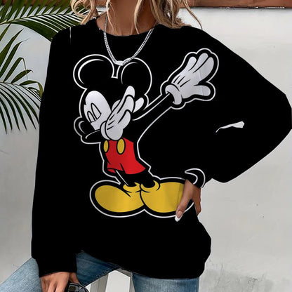 Damen-Sweatshirt mit Mickey-Mouse-Aufdruck, High-Street-Damen-Hoodie, Kleidung mit Y2K-Muster, lässiger Rundhalspullover.