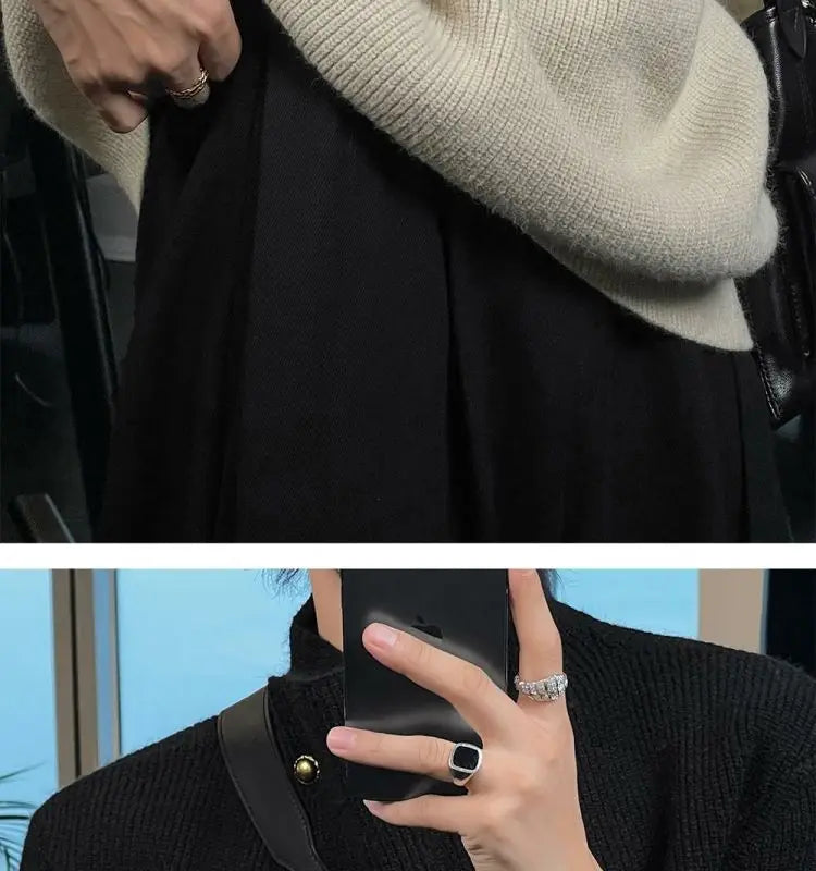 Vintage Trend Casual Autumn Winter New Men Turtleneck Solid Button Fashion Luxury Business Long Sleeve Pullovers Knitted Tops.