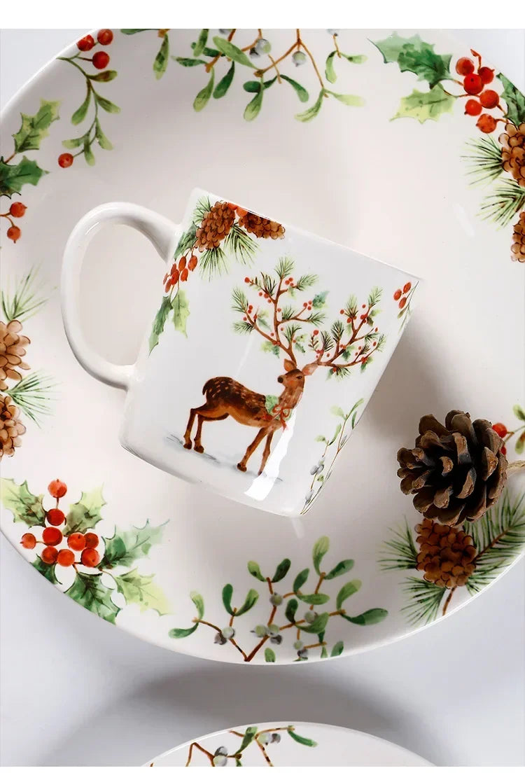 Christmas Tree Ceramic Plate European Style Tableware Coffee Mug Dinner Plates Fruit Snack Western Dishes Kitchen Christmas Gift.