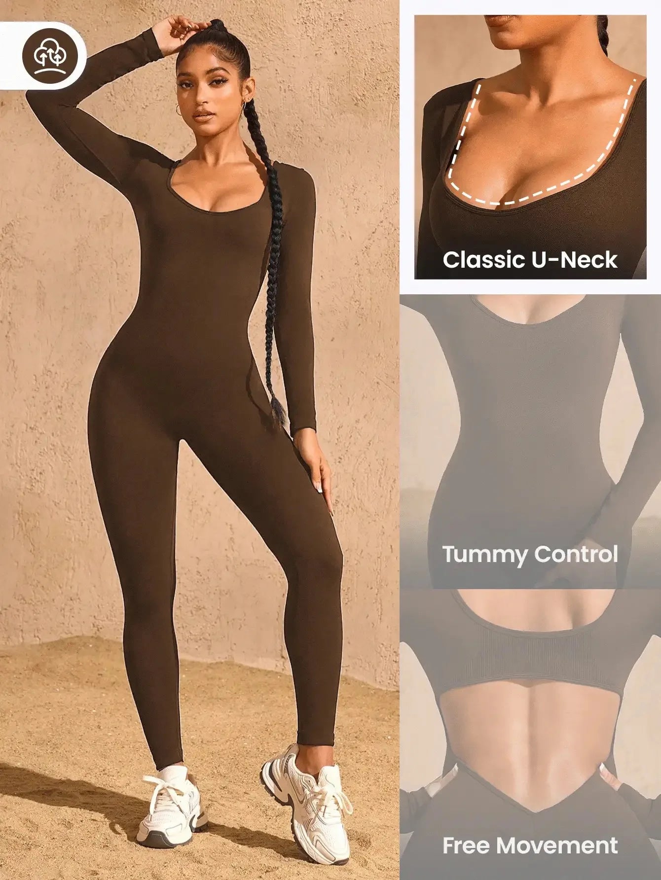 Long sleeve trousers jumpsuits, back cut design, beautiful hip line, clothing suitable for sports and exercise.