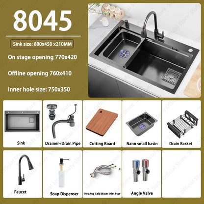 Multifunctional Kitchen Sink Large Capacity Single Bowl Stainless Steel Sink Vegetable Workstation With Faucet Drain Accessories
