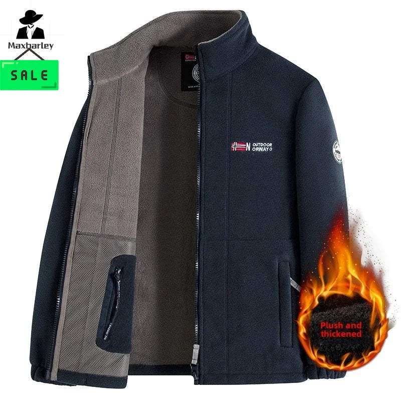 Outdoor Ski Fleece Jacket Men's Autumn And Winter Brand Thick Very Cold Plush Lapel Coat Casual Snow Windproof Sweatshirt Jacket.