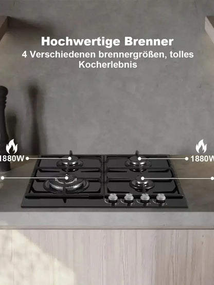 TopStrong 4-Burner Glass Ceramic Built-in Hob Natural Gas Propane Gas Hob.