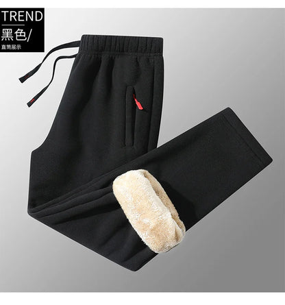 8XL Men's Down Pants Plus Size Winter Plus Velvet Thick Loose Cotton Pants Big Size Solid Color Warm Lamb Down Casual Sweatpants