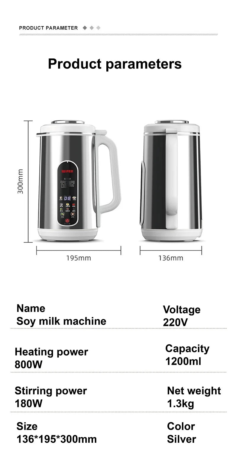 110V/220V Soy Milk Machine Electric Juicer Multifunctional Wall Breaking Machine Kitchen Auto Heating Rice Paste Machine 1200ml