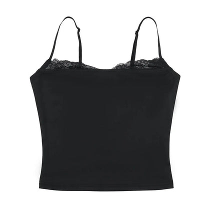 Top Sexy Hot Girl Sommer Slim Fit Einfarbig Spitze Patchwork Hosenträger.