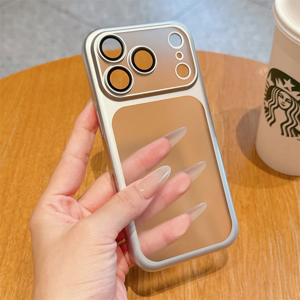 Luxury Frosted Transparent Matte Phone Case For iPhone 16 15 17 Pro Max Air Full Lens Protector Metallic Color Frame Armor Cover.