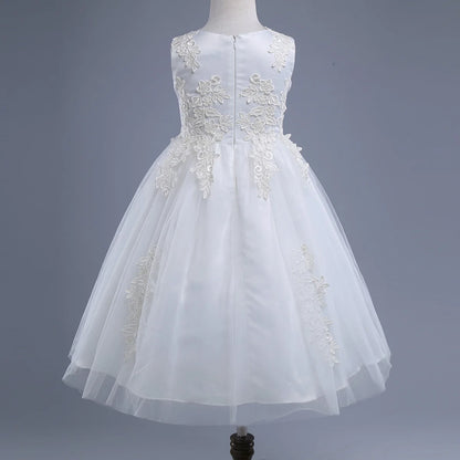 Blumenmädchenkleid mit floraler Spitze für Kinder, bestickt, für Hochzeit, Festzug, Brautjungfernkleid, ärmellos, Taufe, Kommunion, Ballkleid.