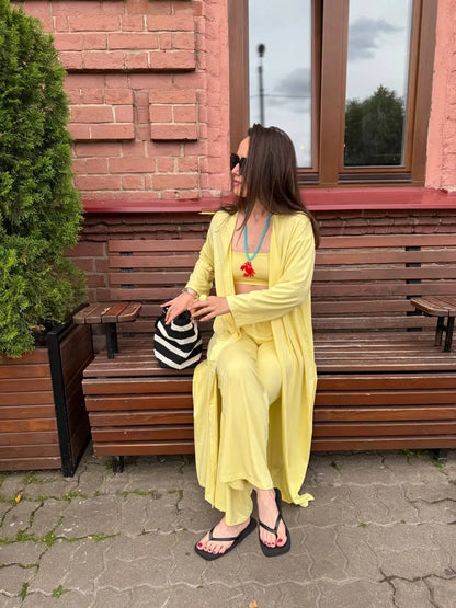 Hirsionsan Modal Soft Loose Sets Women Casual Three Pieces Long Sleeve Cardigan & High Waist Pants & Vest Outfits Tracksuit 2025