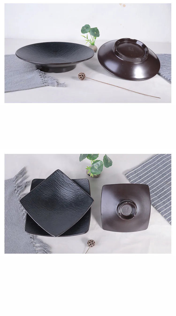 Hotpot Restaurant Melamine Tableware Black Frosted Dinner Plate Japanese Sushi Plates Not Easily Broken Snack Fruit Dishes.