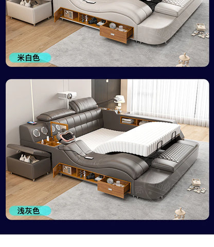 Nordic Multifunktions Doppelbett Seite Von Seite Leder Luxus Kingsize Bett Rahmen Plattform Holz Design Lit Schlafzimmer Set Möbel