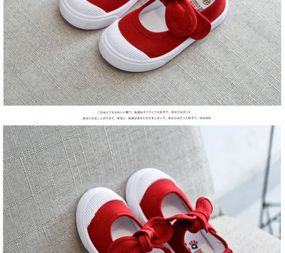 Korean Style Fashion Children Fashion Girls Canvas Shoes Versatile Bow Baby Kids Casual Shoes Simple Classic Candy Color Bowtie.