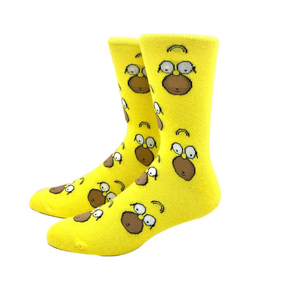 New 1 Pair The Simpsons Harajuku Women Men Socks Cartoon Personality Skateboard Socks Anime Middle Tube Cotton Unisex Socks