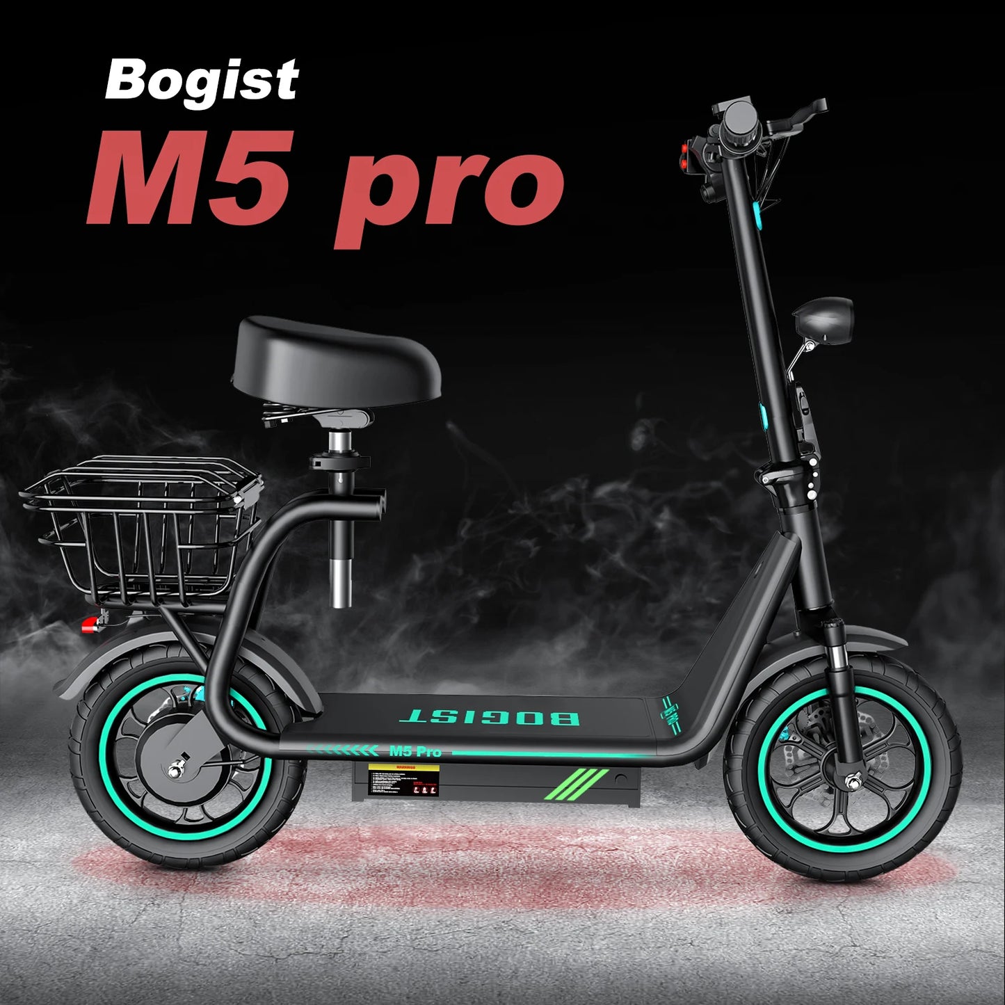 Bogist-M5 Pro Electric Scooter with Storage Basket, Inflatable Wheels, Front Shock Absorber, 500W, 48V, 15Ah, 12 Inch E-Scooter.