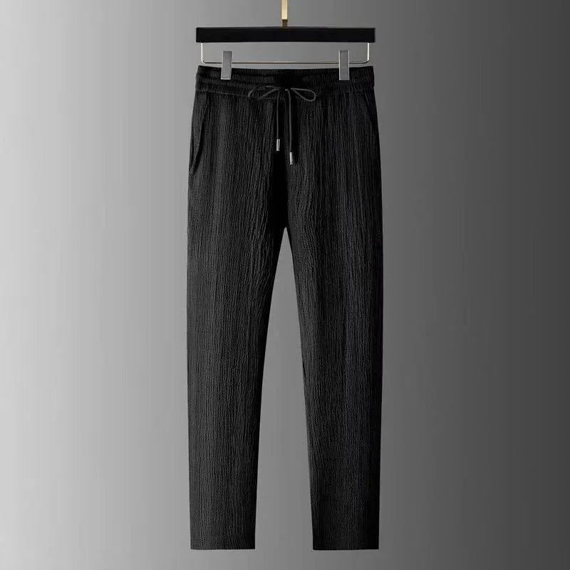 Summer Casual Thin Linen Set Men's Sport Suit Outdoor Wear Short Sleeve Long Pants Two-Piece Set Lightweight Comfortable Fit.