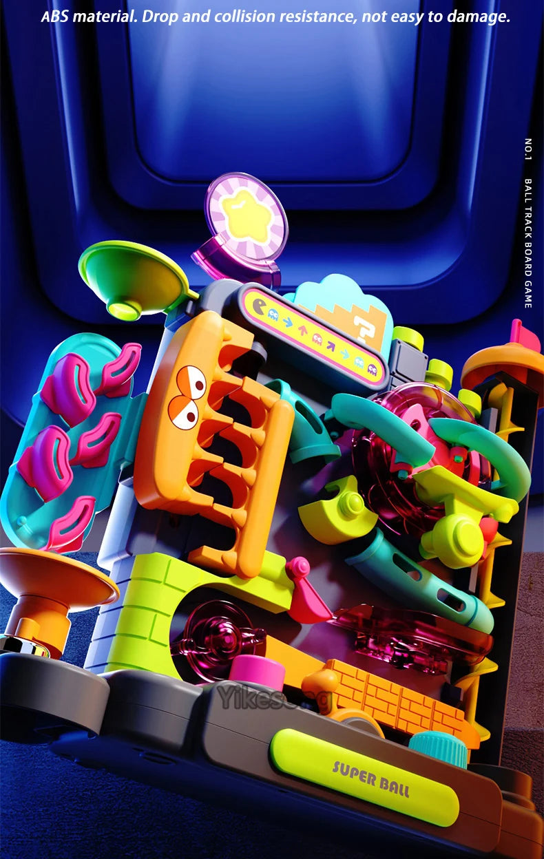 Educational Montessori Toy Multi-Layer Track Adventure Game Rail Rolling Ball Model Interactive Brain for Children Kids.