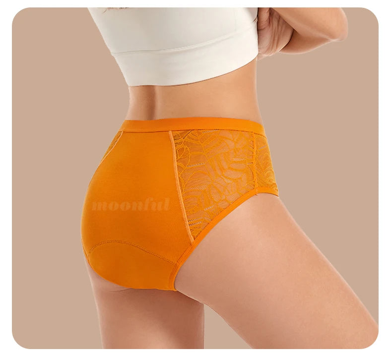 Moonful Women's Menstrual Panties High Waist Leak Proof 4 Layer Breathable Lace Period Underwear Girls Absorbent Brief.